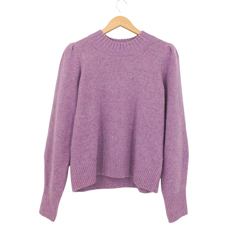 Faherty Boone Purple Wool Blend Mock Neck Puff Sleeve Sweater‎ Women's Medium